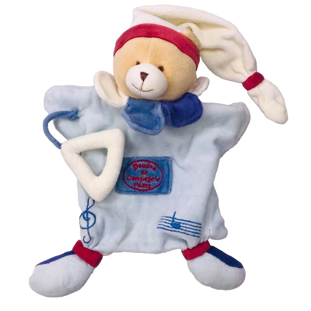 Dou Dou Teddy Bear Blue Musical Note Paris Red Nunu Teether Security Puppet